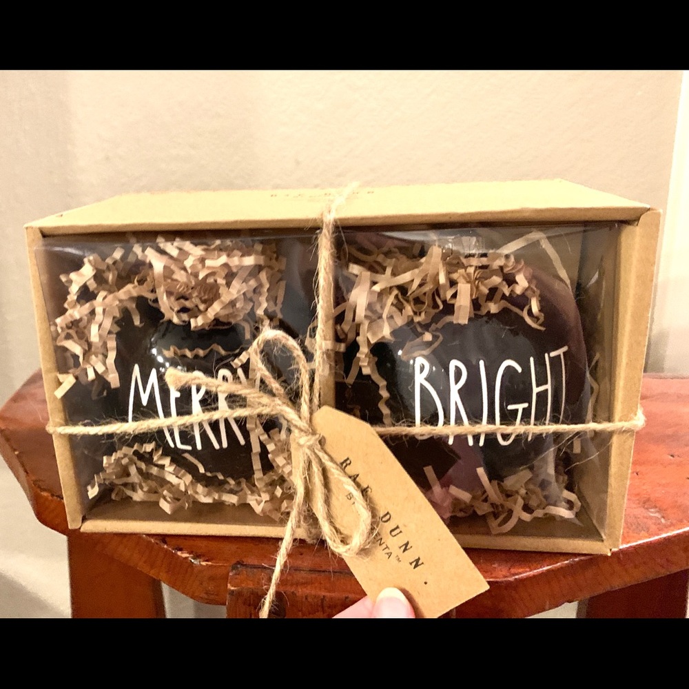 Rae Dunn “Merry” and “Bright” Christmas ornaments